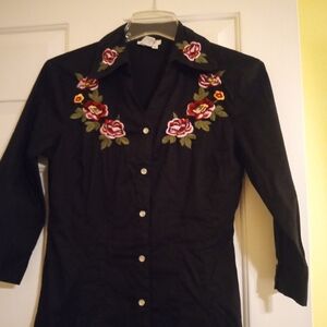 Ladies Harold's Black Western Embroidered Shirt  S